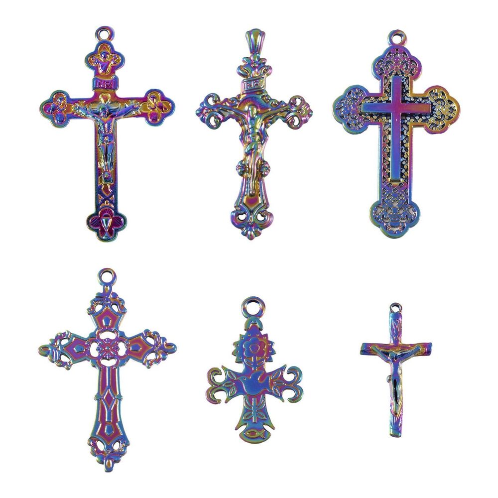 1472 Pandahall 20pcs 10 Style Crucifix Cross Charms Rainbow Color Alloy